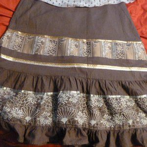 APOSTROPHE Brown -Tan w/ ribbon BoHo Skirt